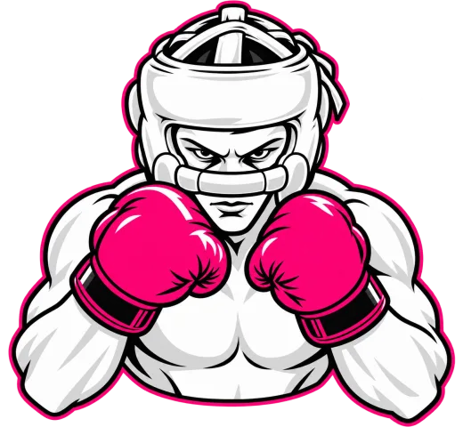 Underdog boxing fighter in a white headguard with pink gloves